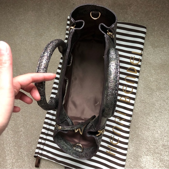 Henri Bendel A List Leather Satchel in Lizard with Gold Hardware - Picture 10 of 11